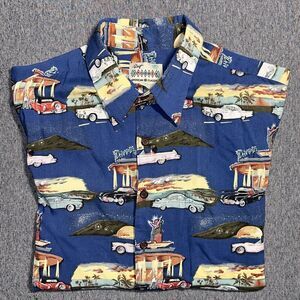 Reyn SPOONER Hawaiian Shirt Men's Large Drive-In‎ Classic Cars Movies Blue Vtg